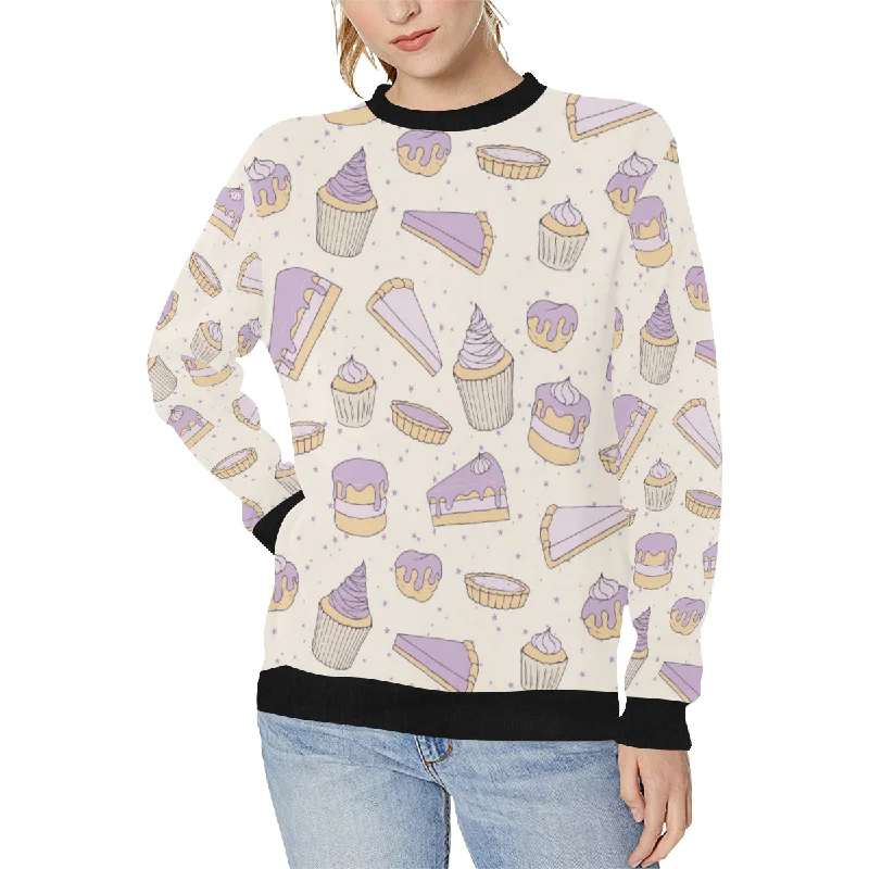 Cakes pies tarts muffins and eclairs purple bluebe Women's Crew Neck Sweatshirt