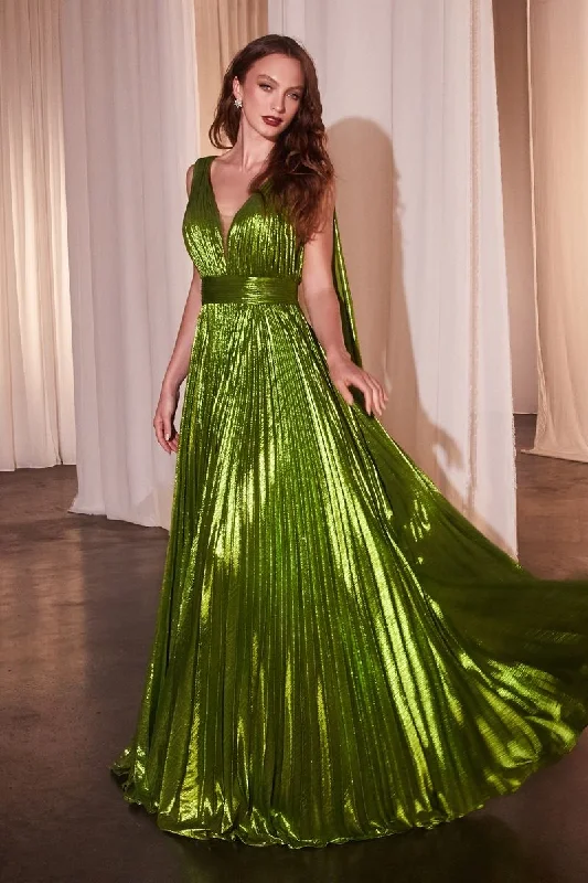 METALLIC PLEATED A LINE GOWN