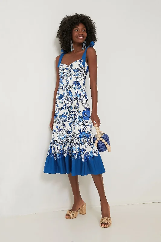 Flower Grid Blue Belvedere Dress