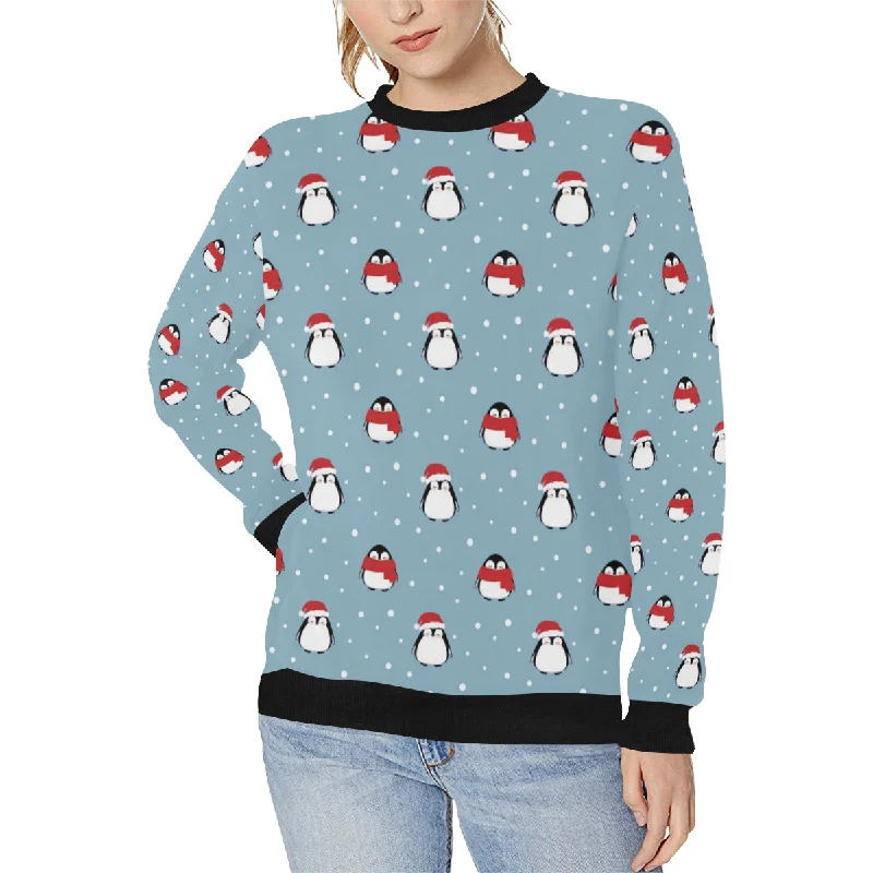 Cute penguin christmas snow pattern Women's Crew Neck Sweatshirt