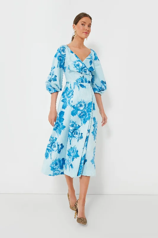 Moire Roses Blue Gabby Dress