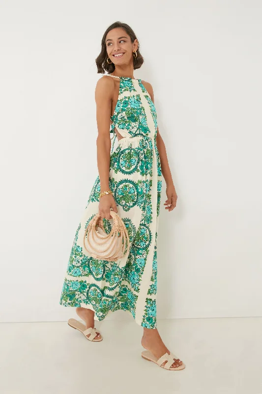 Teal Floral Topiary Colomba Dress