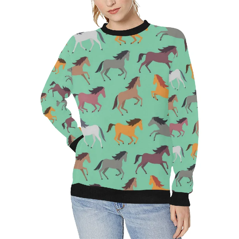 Colorful horses pattern Women's Crew Neck Sweatshirt