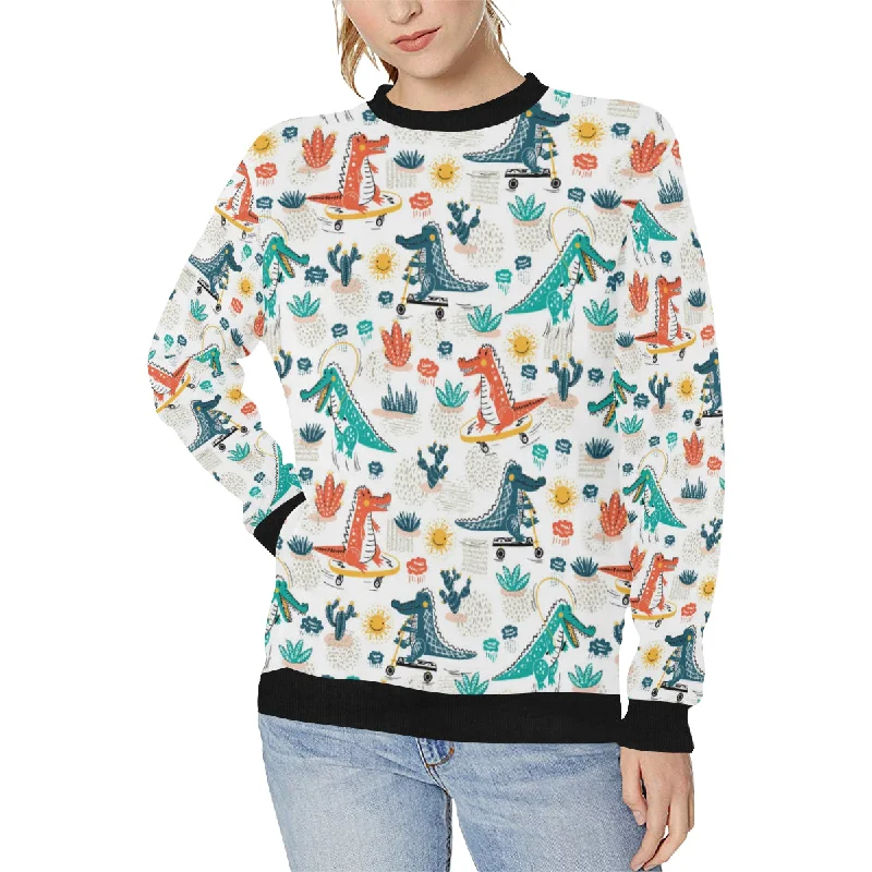 Cute Crocodile Pattern Women's Crew Neck Sweatshirt