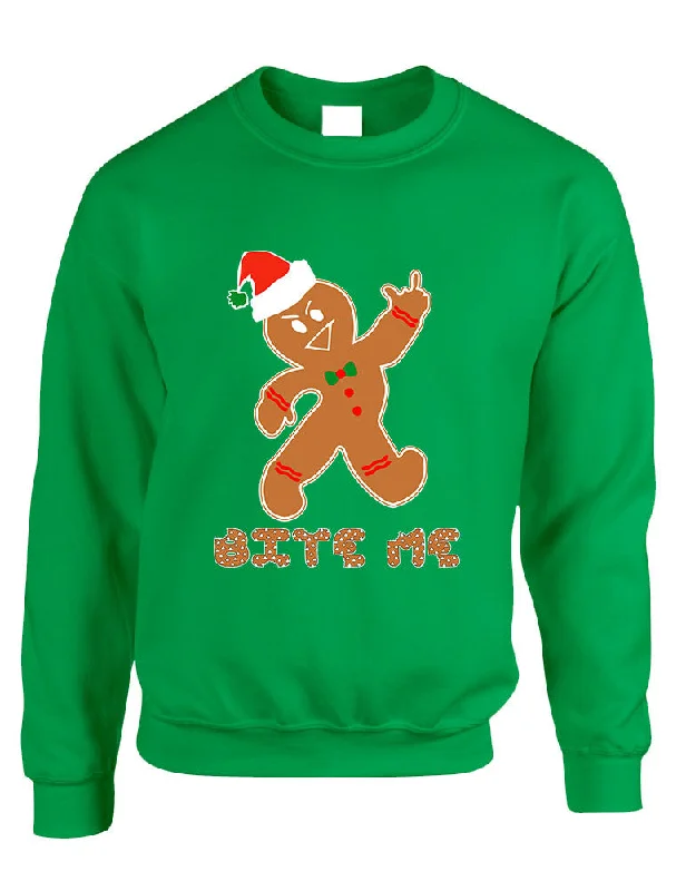 Adult Sweatshirt Bite Me Gingerbread Ugly Christmas Funny Top