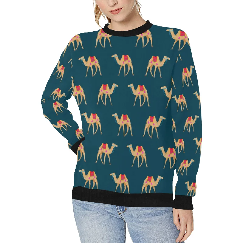 Camel pattern blue blackground Women's Crew Neck Sweatshirt