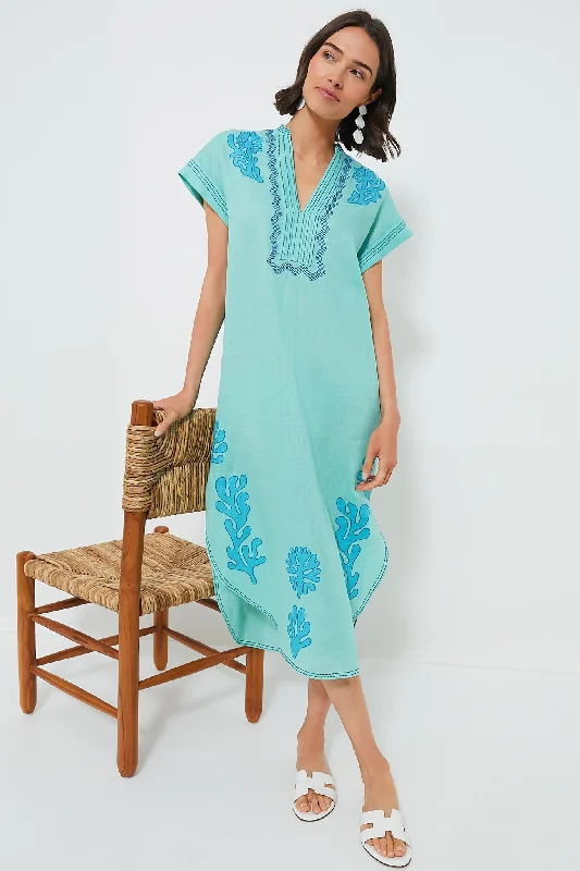 Seafoam Embroidered Aree Kaftan