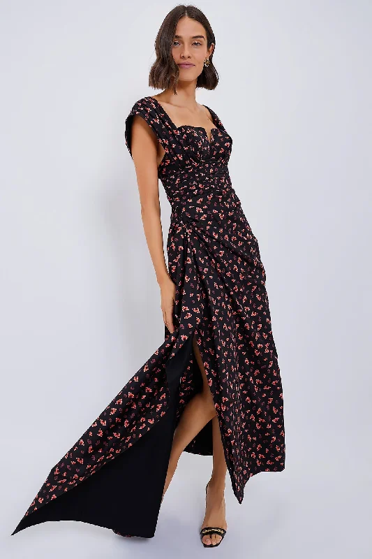 Black and Orange Flower Helen Dress