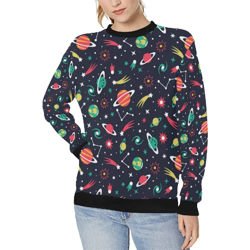 colorful space pattern planet star Women's Crew Neck Sweatshirt