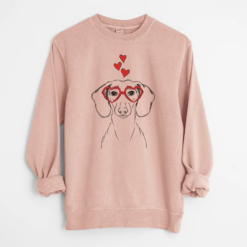 Valentine Hans the Dachshund - Unisex Pigment Dyed Crew Sweatshirt