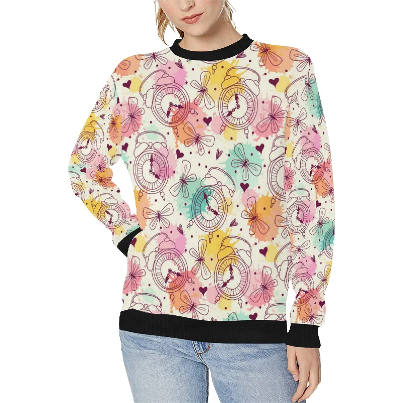 Clock butterfly pattern Women's Crew Neck Sweatshirt