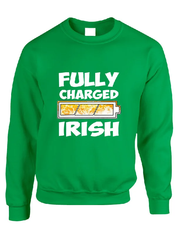 Adult Sweatshirt Fully Charged Irish St Patrick's Day Top