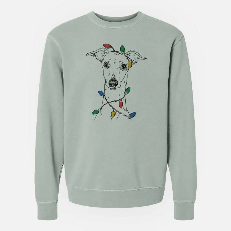 Christmas Lights Pip the Italian Greyhound - Unisex Pigment Dyed Crew Sweatshirt