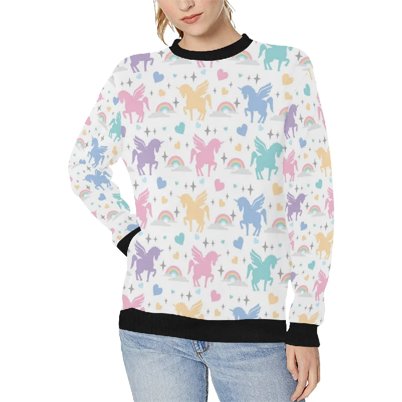 colorful unicorn rainbow heart pattern Women's Crew Neck Sweatshirt