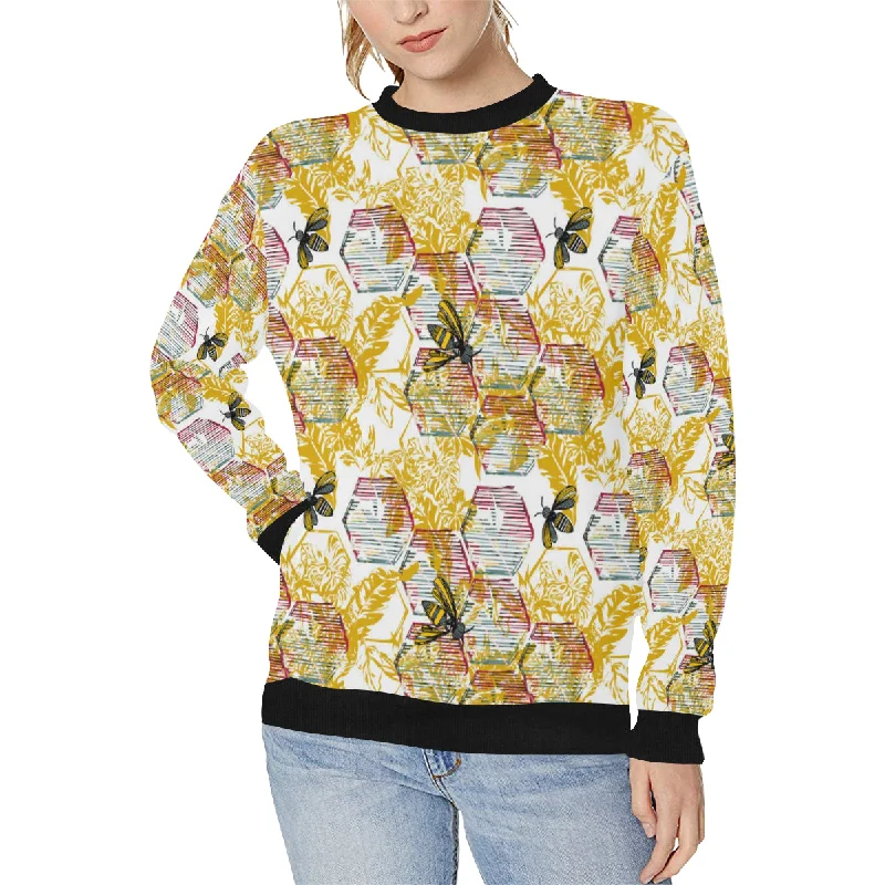 Cool Bee honeycomb leaves pattern Women's Crew Neck Sweatshirt