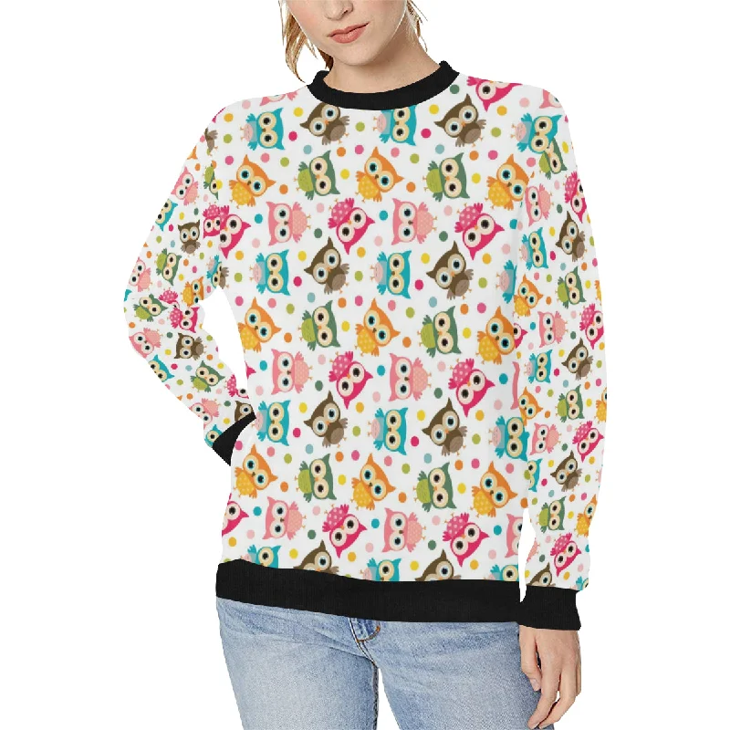 Color cute owl pattern Women's Crew Neck Sweatshirt