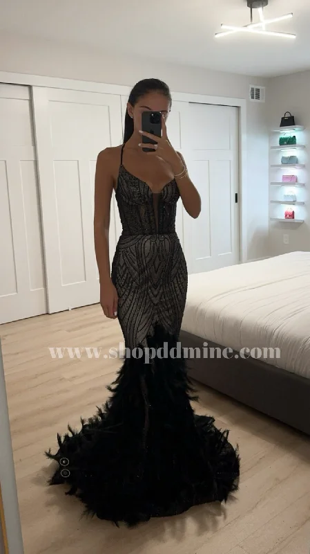 FULLY EMBELLISHED FEATHER MERMAID GOWN