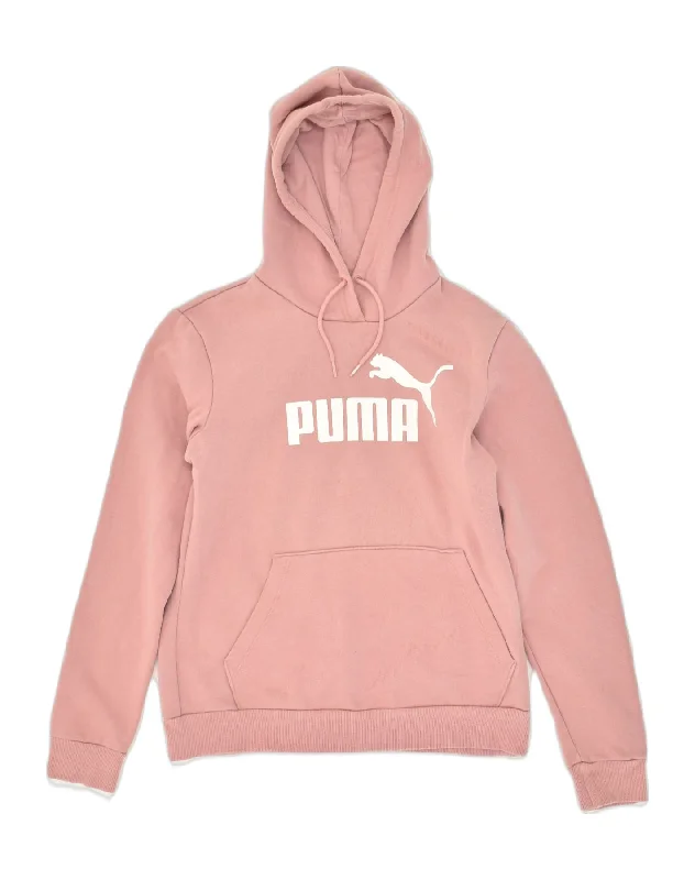 PUMA Womens Graphic Hoodie Jumper UK 12 Medium Pink Cotton