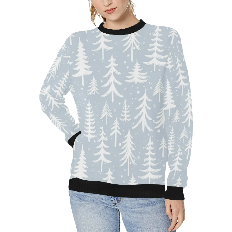 Christmas tree winter forest pattern Women's Crew Neck Sweatshirt