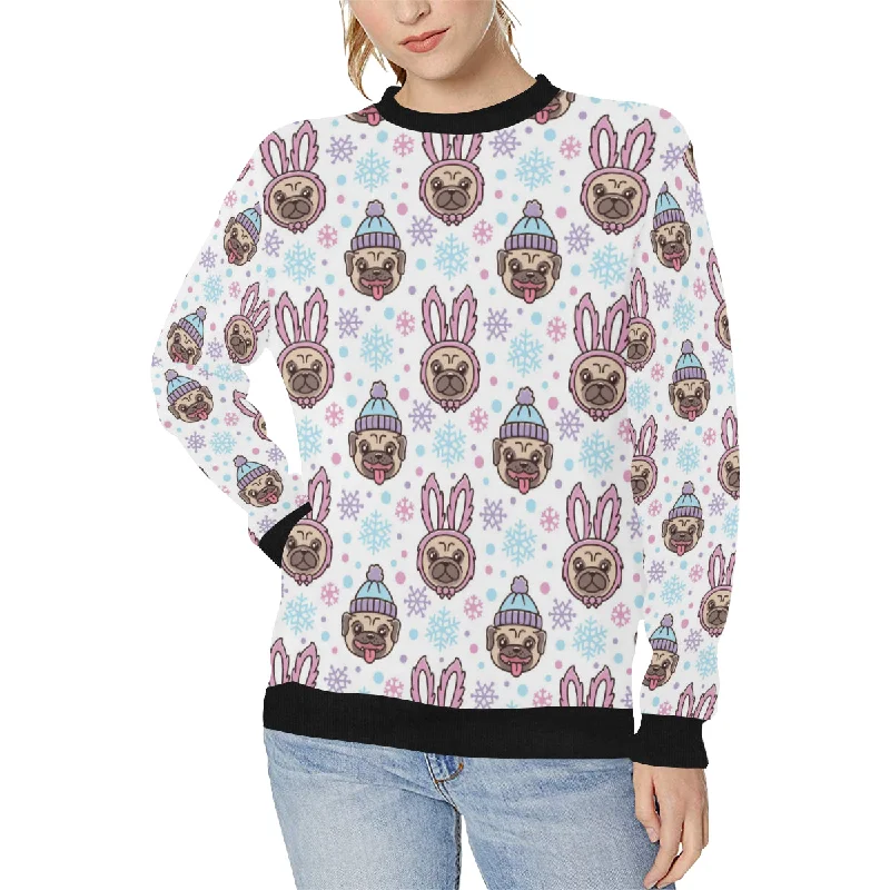 Cute pug hat rabbit costume pattern Women's Crew Neck Sweatshirt