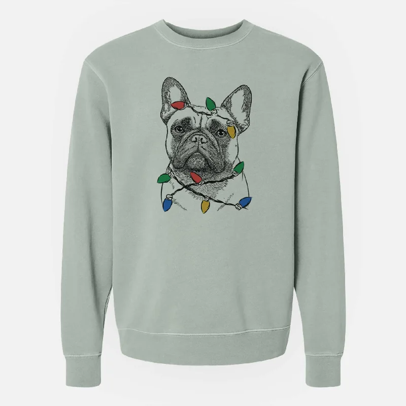 Christmas Lights Kingsleigh the French Bulldog - Unisex Pigment Dyed Crew Sweatshirt