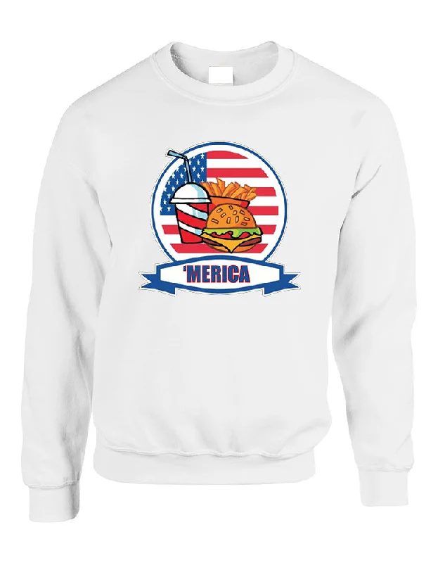 Adult Sweatshirt Fast Food 'merica Love USA 4th Of July Top